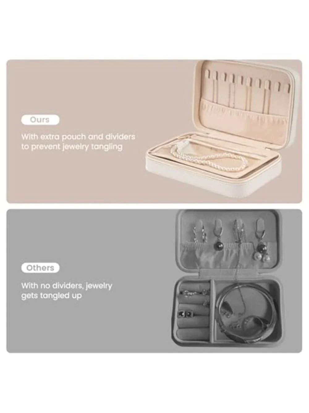 White Travel Jewelry Case Organizer Box Mirror Earring Necklace Ring Storage Bag